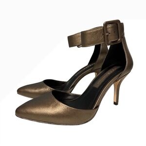 BCBGeneration Metallic Bronze Ankle Strap Pointed Toe Pumps Heels Size 6.5M 36.5